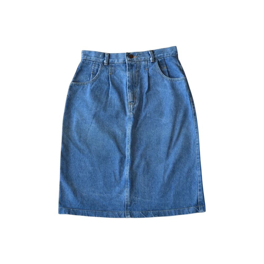 Vintage Blue Denim Straight Midi Skirt Size 28" Waist